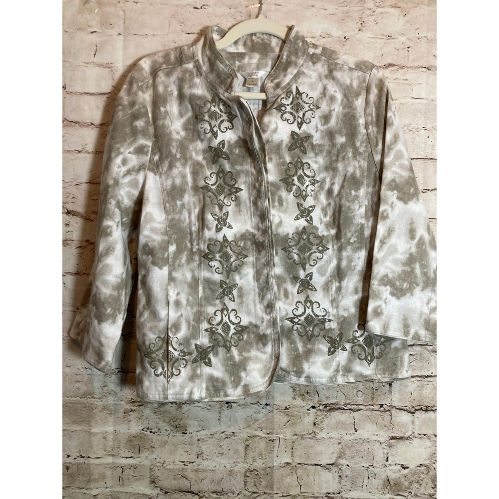 Christopher & Banks Jacket Womens Large Linen & Cotton Lightweight Brown Tie Dye